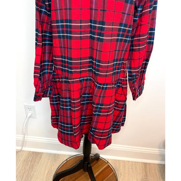 GAP Plaid Flannel Tiered Skirt Shirt Dress In Red Size Medium Tall - Picture 9 of 11